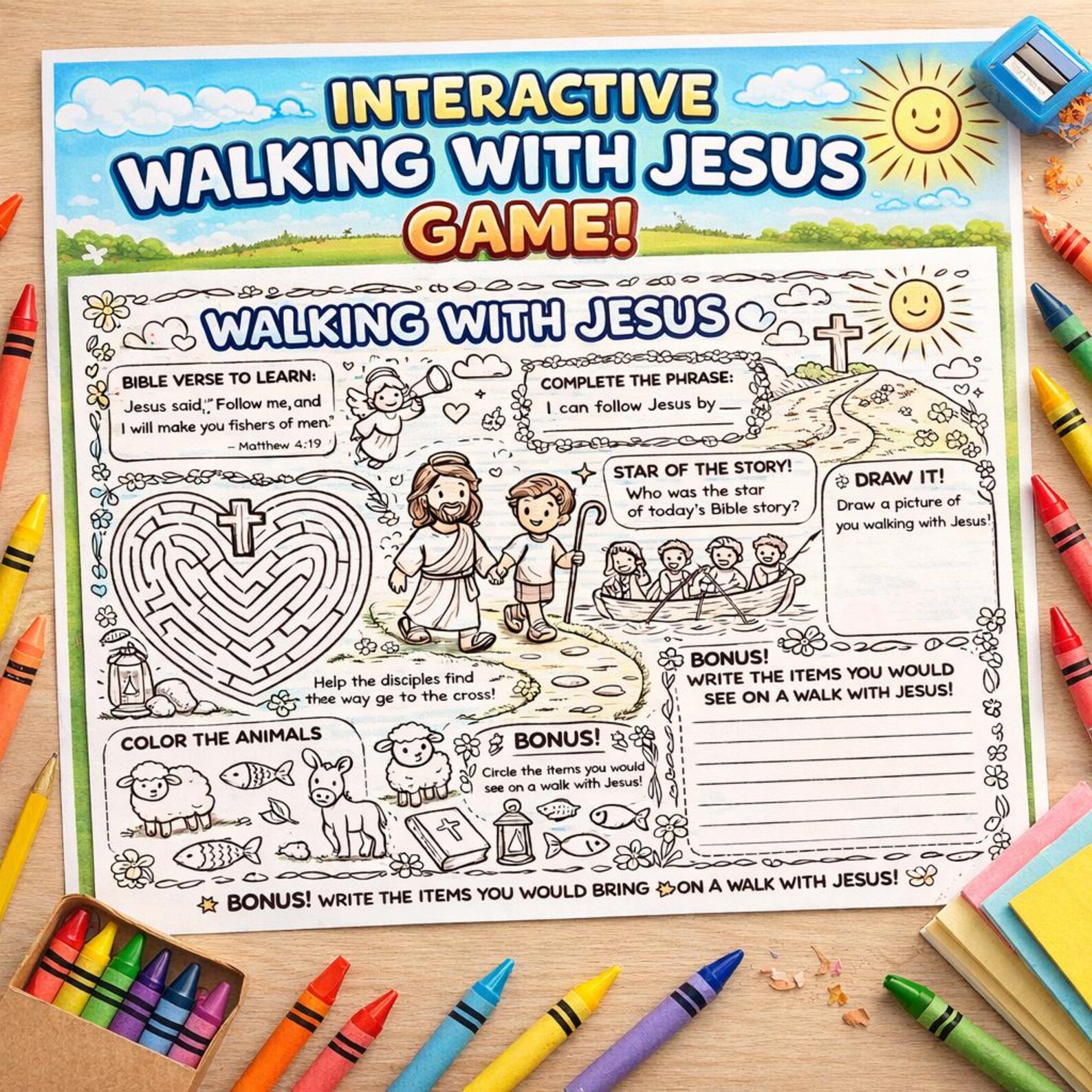 Walking With Jesus Activity Sheet | Printable Bible Game for Kids ...