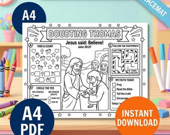 Doubting Thomas Bible Coloring Page for Kids | John 20 Activity Sheet | Sunday School Printable | Faith Lesson | Christian Kids Craft