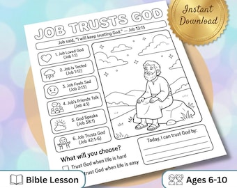 The Book of Job Bible Printable | Story Summary and Coloring Page | Job 1 21, Job 13 15, Job 19:25