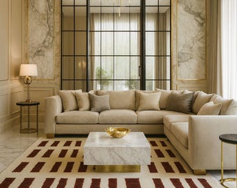 Hand Tufted Rug | Brown & Cream Geometric Pattern Carpet | Soft Luxury Area Rug |