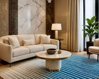 Hand-Tufted Modern Striped Rug | Blue & Cream Gradient Wool Area Rug |