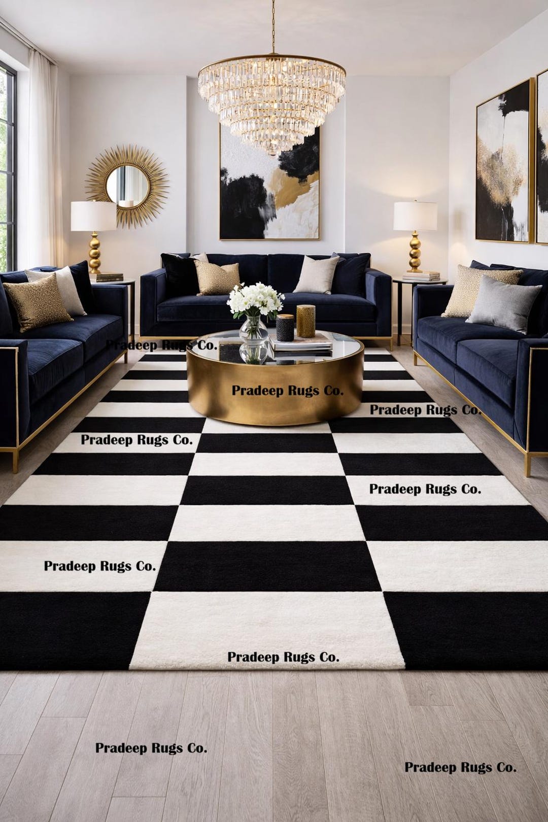 Hand Tufted New Zealand Wool Rug| Black White Checkered Rug - Etsy