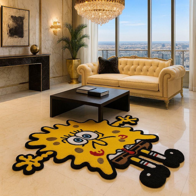 Spongebob Map Rug Hand Tufted Cartoon Rug - Etsy