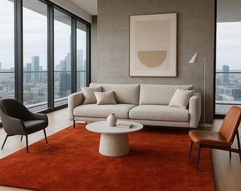 Hand-Tufted Wool Rug - Burnt Orange Modern Area Rug