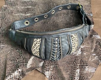 Leopard Print Leder Cross Body Bauchtasche für Festivals | brennender Mann | Größe/Maße/Gewicht: