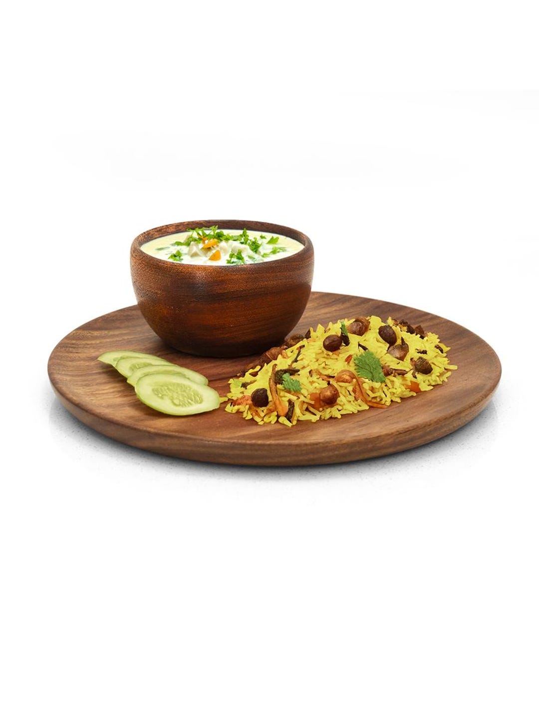 Wooden Dining Plate Set | Wooden Thali Set | Round Plate With Bowl | 10 ...