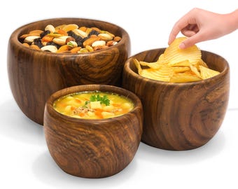 Handcrafted Small Wooden Bowl Set of 3