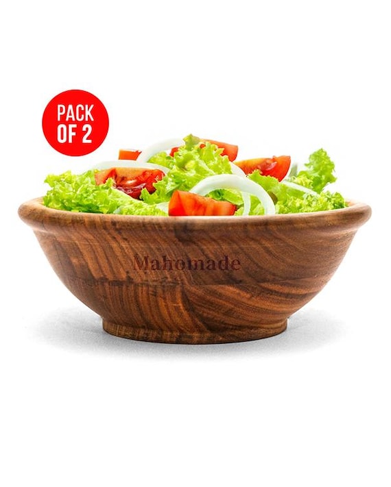 Holzsalatschüssel, 2er-Pack - Rustikale Küche & Esszimmer, 9 Zoll