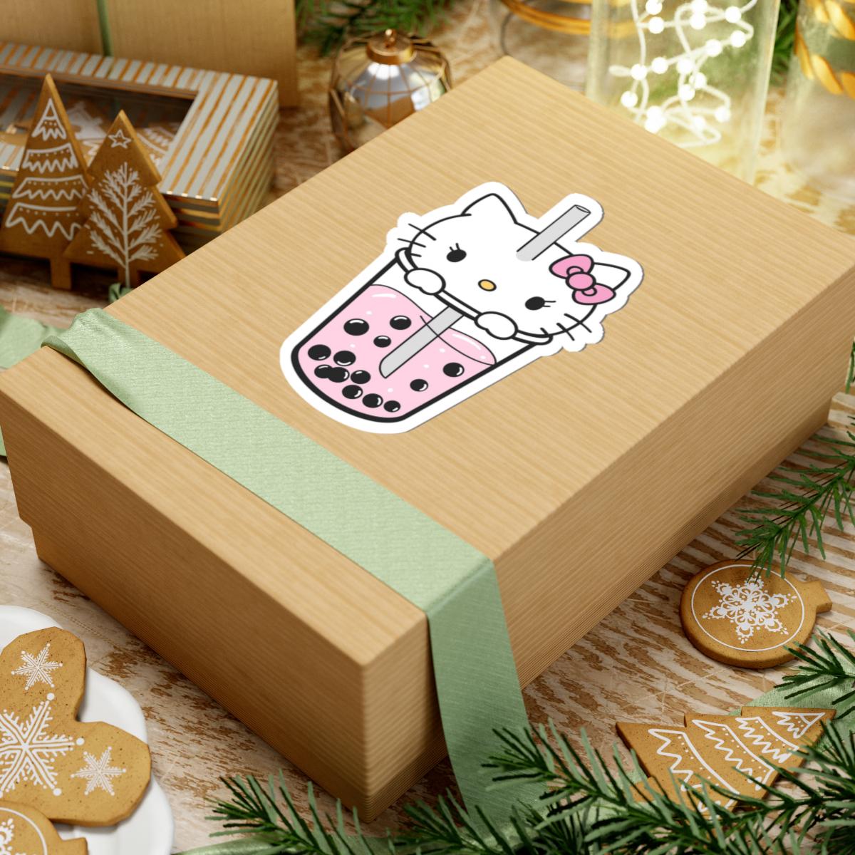 Hello Kitty Boba Tea Sticker | Cute Pink Boba Cat Vinyl Decal - Pastel ...