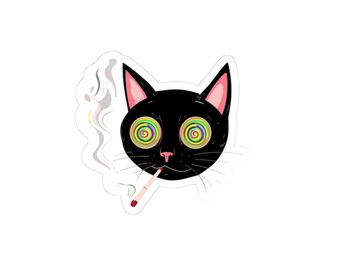 Trippy Cat Vinyl Sticker: Psychedelische Kunst Aufkleber für Laptop