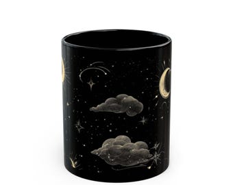 Mystical Night Sky Coffee Mug | Crescent Moon, Stars