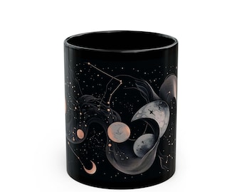 Caneca Fases da Lua Celestial - Caneca de Café Astrologia Céu Noturno, Presente Constelação Cósmica, Caneca de Arte Espacial Mística