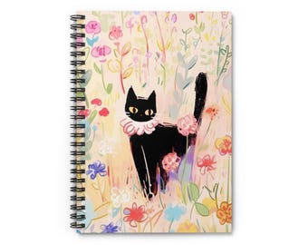 Whimsical Cat Spiral Notebook: Floral Design Journal for Cat Lovers