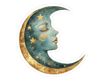 Celestial Moon Goddess Sticker – Witchy Boho Lunar Art Decal