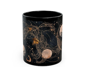 Himmlische Schmetterlings-Mond-Tasse - Kosmische Nachthimmel-Kaffeetasse, mystische Astrologie-Kunst-Tasse, Mondphasen-Geschenk