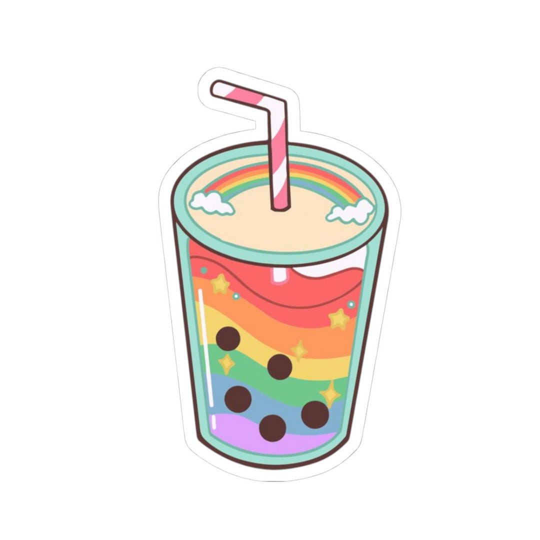 Rainbow Boba Tea Sticker | Kawaii Bubble Tea Vinyl Decal | Colorful ...