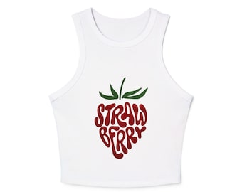 Strawberry Print Crop Top: Summer Cotton Blend Tank