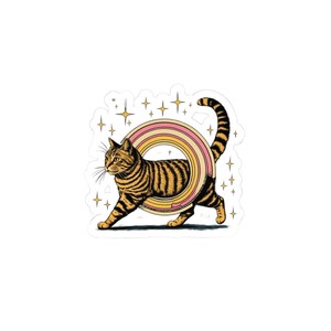 Cosmic Cat Rainbow Sticker - Retro Galaxy-Inspired Kitty Art, Cosmic Kitty Vinyl Decal, Cute Celestial Sticker for Laptops, Journals & Gifts
