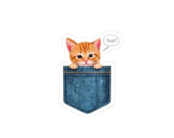 Cat in Pocket Vinyl Sticker, Laptop Decal