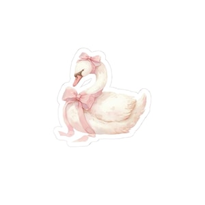 Charming Swan Kiss-Cut Sticker - Cute Pastel Swan Decal, Aesthetic Laptop Sticker, Water Bottle Sticker, Gift for Her, Journal Supply