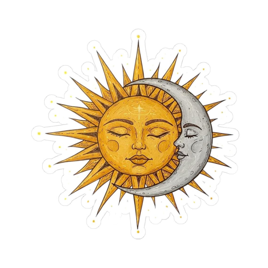 Sun and Moon Illustration Sticker | Celestial Sunface Moon Decal - Etsy