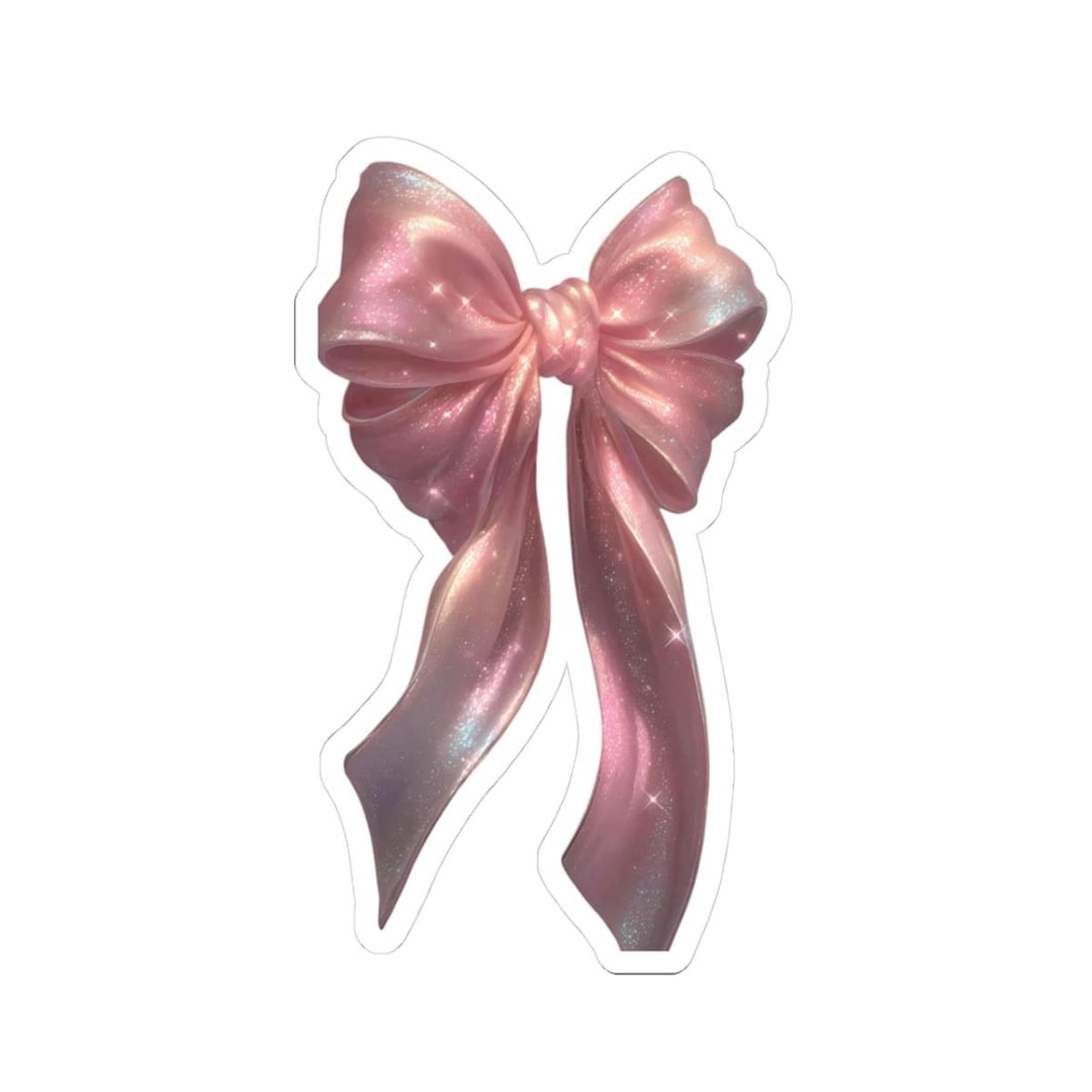 Pink Glitter Ribbon Bow Sticker | Coquette Laptop Decal - Etsy