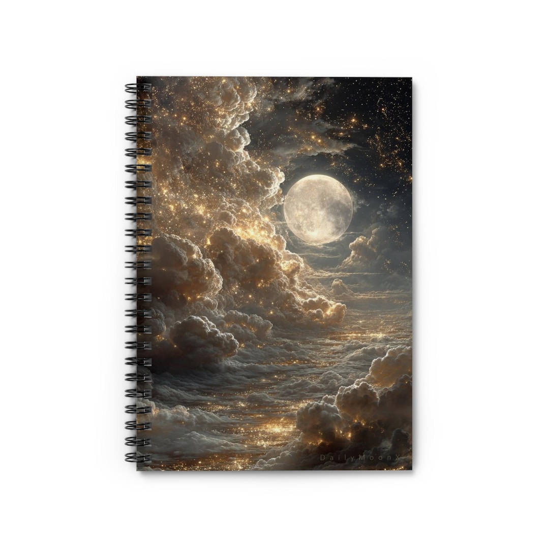 Moonlit Stardust Journal | Celestial Full Moon Clouds, Ruled Notebook ...