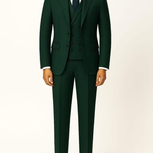 Green Men’s 3 Piece Suit – Notch Lapel Jacket & Double-Breasted Waistcoat | Wedding Groom Suit | Formal Slim Fit Custom Tuxedo