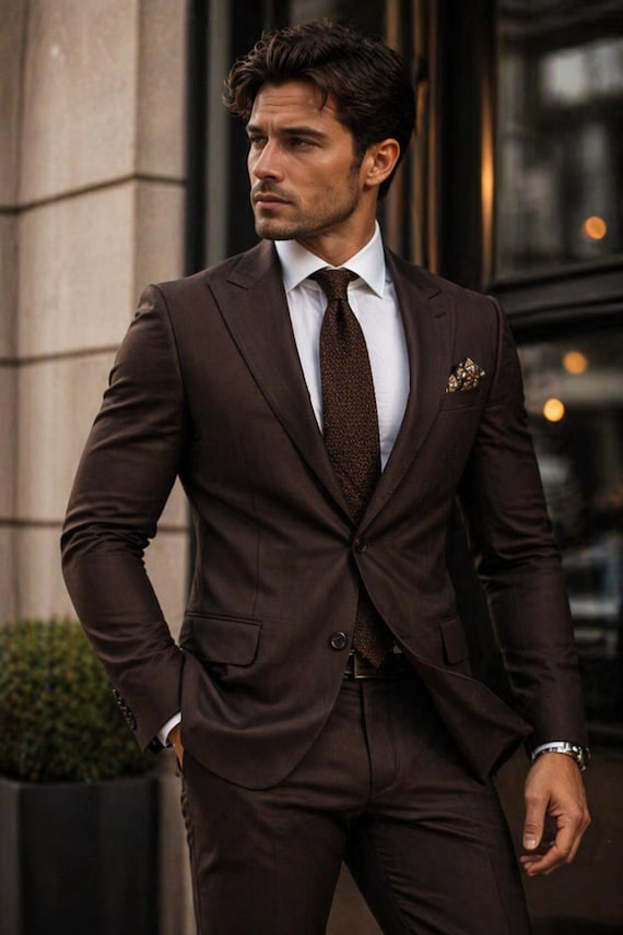 brown dress suit men Dark for • Slim Fit 2 Piece Business Formal Suit • Mens Wedding Suit Groom Outfit • Custom Tailored Luxury Mens Suit Got Ya Shimmering Strapless don’t make active and personal style like Options:style 6