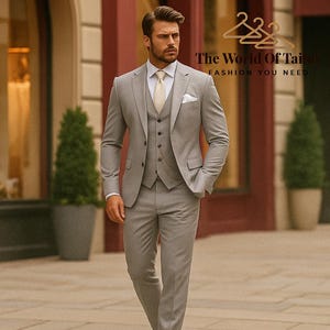 Elegant Light Grey 3 Piece Suit for Men – Tailored Fit Wedding & Formal Suit | Classic Groom Wear | Stylish Slim Fit Suit