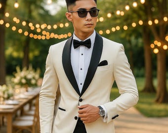 White 2 Piece Tuxedo for Men | Elegant Formal Suit | Stylish Tailored Blazer Set | Wedding Prom Party Wear | Bespoke Suit for Men