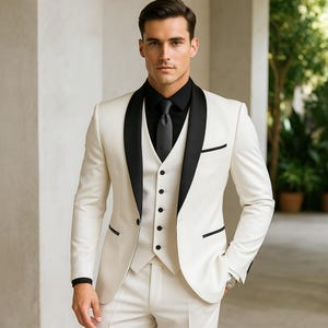 Elegante abito da uomo bianco da 3 pezzi - Abito da sposo, da cerimonia e da ballo - Abito elegante da sposo