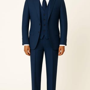 Navy Blue Men’s 3 Piece Suit – Notch Lapel Single-Breasted Tuxedo | Groom Wedding Suit | Formal Party & Business Wear