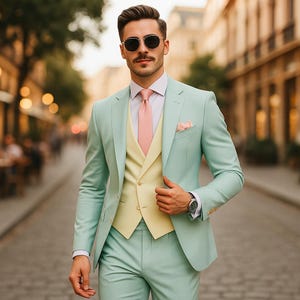 Sage Green and Ivory 3 Piece Suit for Men | Formal Wedding Tuxedo | Prom Party Wear | Bespoke Tailored Groom Suit | Stylish Attire