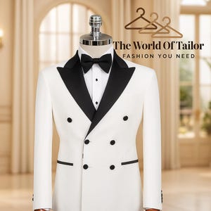 Off White 2 Piece Men’s Tuxedo – Peak Lapel Double Breasted Wedding Groom Suit | Slim Fit Formal Suit for Special Occasions