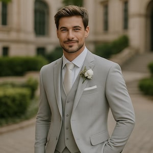 Men&#39;s Custom Beige 3 Piece Suit – Wedding, Groom, Prom & Party Wear | Formal Tailored Tuxedo Set | Gift for Him