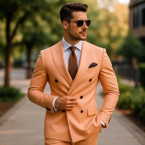 peach 2 piece suit men | slim fit wedding prom groom formal outfit