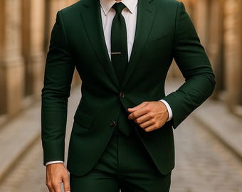 Men&#39;s Forest Green 2 Piece Suit – Slim Fit Wedding, Business & Party Wear | Tailored Gentleman&#39;s Suit | Grooms Suit for Men