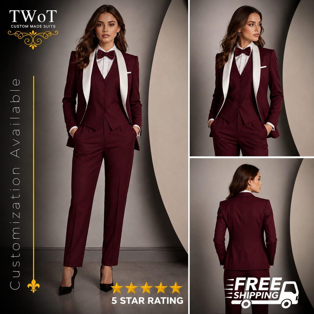 FREE SHIPPING | Women's Burgundy 3 Piece Suit | Burgundy Blazer