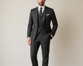Custom Made Men's Black Suit: Slim Fit Formal Wedding Attire groom outfit