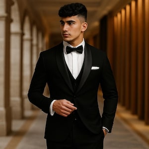 Custom Slim Fit Schwarzer Frack: 3-Teiliger Hochzeitsanzug