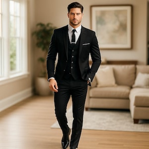 Premium Black 3 Piece Men’s Suit – Notch Lapel Handmade Wedding Tuxedo | Groom Formal Wear | Party & Business Slim Fit Suit