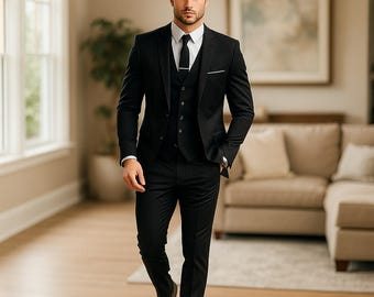 Handmade Black 3-Piece Suit: Slim Fit Wedding Tuxedo groom outfit