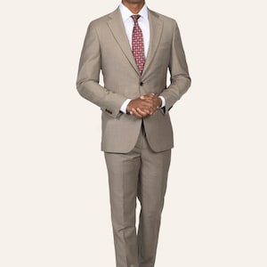 Premium Light Brown Wool 2 Piece Suit for Men – Wedding Suit, Business Wear, Formal Outfit, Tailored Slim Fit All Season Suit
