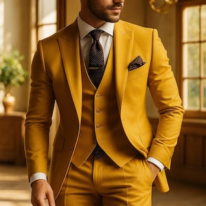 Men's Mustard Yellow 3 Piece Suit | Summer Wedding Groom Suit | Stylish Formal Suit | Vibrant Party Wear | Slim Fit Men’s Suit