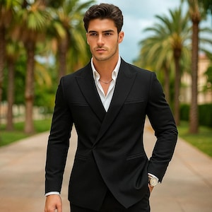 Premium Men’s Black 2 Piece Suit – Double Breasted One Button Blazer | Formal Slim Fit Suit for Wedding, Business & Party Wear