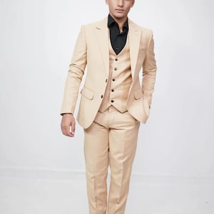 3 Piece Men&#39;s Beige -Three piece suit, Groom wear suit, Luxury Stylish Look, Premium Man Suit, Ethnic Wedding Wear suit, groomsmen suit