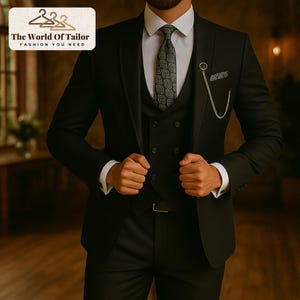 Premium Black 3-Piece Men’s Suit – Slim Fit Wedding Tuxedo for Groom, Prom, Engagement & Formal Events