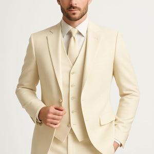 Cream Men’s 3 Piece Suit – Notch Lapel Slim Fit Tuxedo | Wedding Groom Suit | Formal Party Wear | Custom Tailored Suit for Men