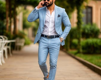 Custom Sky Blue Two-Piece Suit | Premium Wedding Groom Attire
